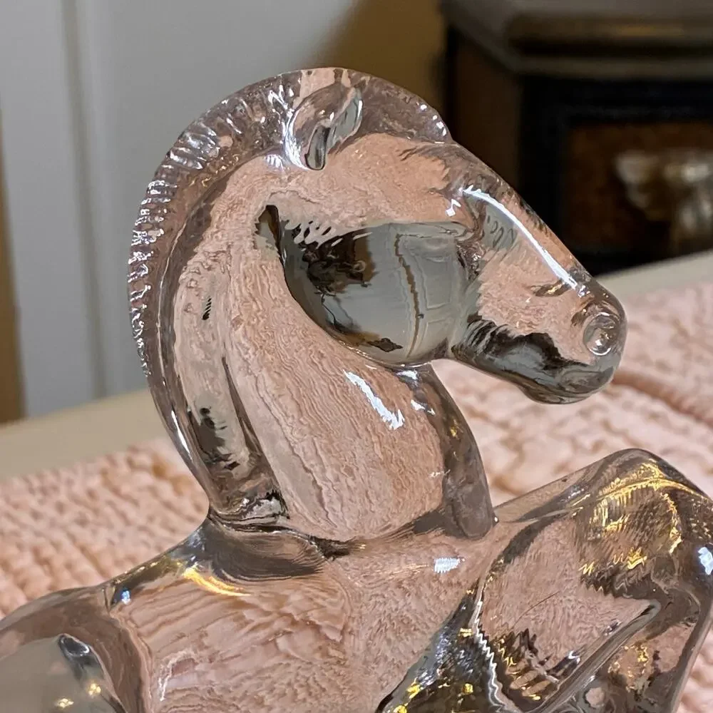 Vintage L.E. Smith Clear Glass Rearing Horse Bookend Figurine 8” Art Deco